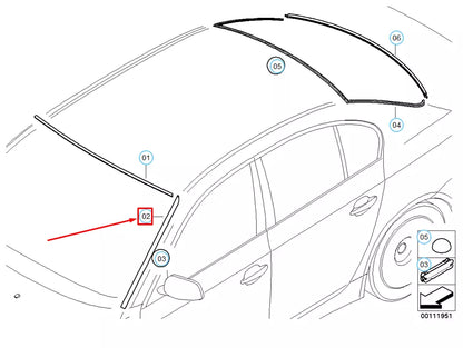 NEW BMW 5 E60 FRONT WINDSHIELD RIGHT DRIP MOULDING 51317045448 7045448 ORIGINAL