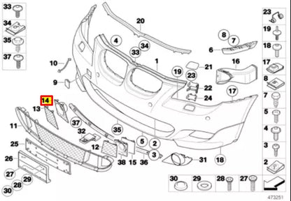 NEW BMW 5 E60 FRONT RIGHT BUMPER LOWER ACC GRILL TRIM 51117897183 ORIGINAL