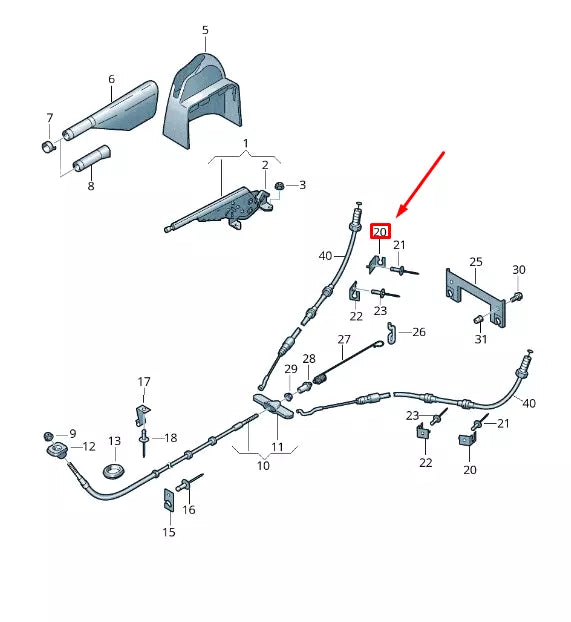 NEW VW TRANSPORTER T6 HAND BRAKE CABLE REAR RIGHT BRACKET 7H0711444A