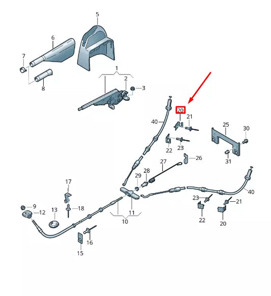 NEW VW TRANSPORTER T6 HAND BRAKE CABLE REAR RIGHT BRACKET 7H0711444A