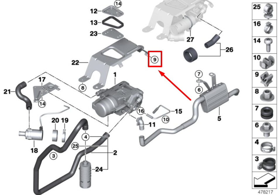 new bmw x6 f16 independent heater hose clamp 6960559 64126960559 original