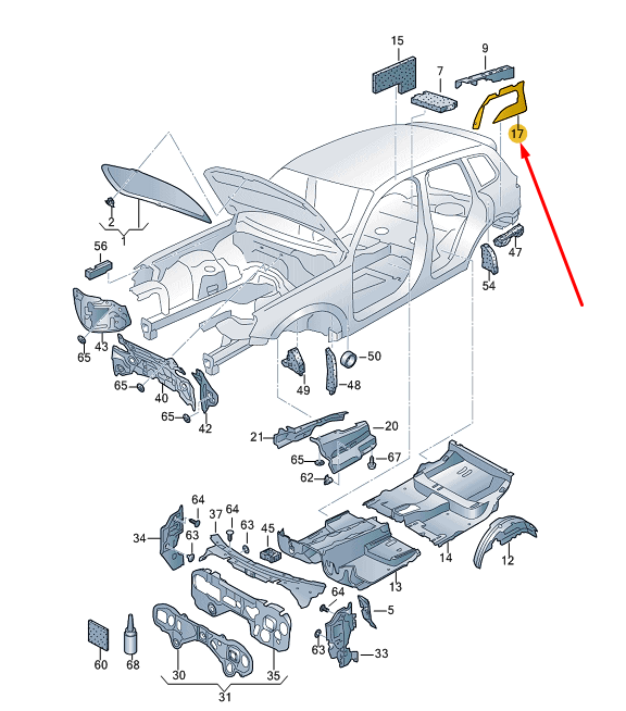 new vw touareg 7p mk2 rear left side panel sound absorber 7p6863819a original