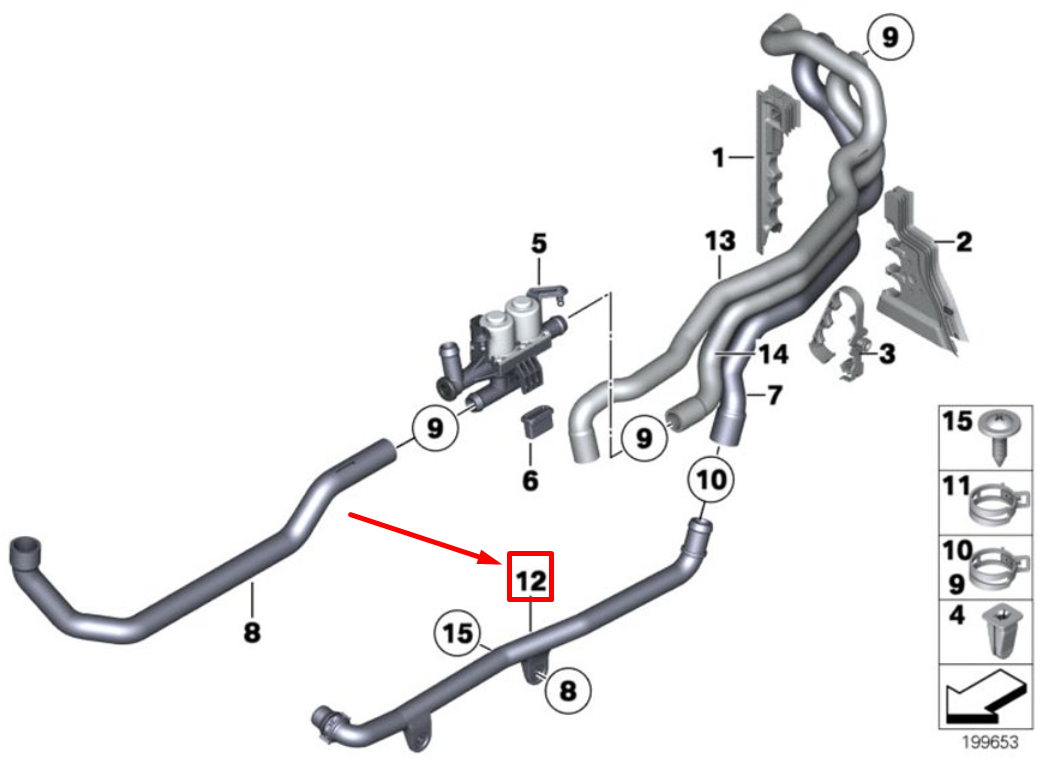 new bmw 5 f10 coolant return pipe 64219193863 9193863 original