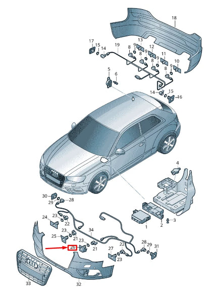 NEW AUDI A3 8V FRONT LEFT BUMPER PARK SENSOR BRACKET 8V5919267B3FZ ORIGINAL