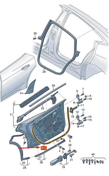 new audi e-tron gt rear right outer door seal rubber 4j3839912 original