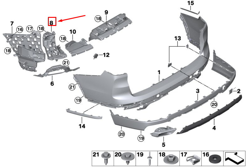 new bmw x7 g07 rear left bumper corner mount 51127420665 original