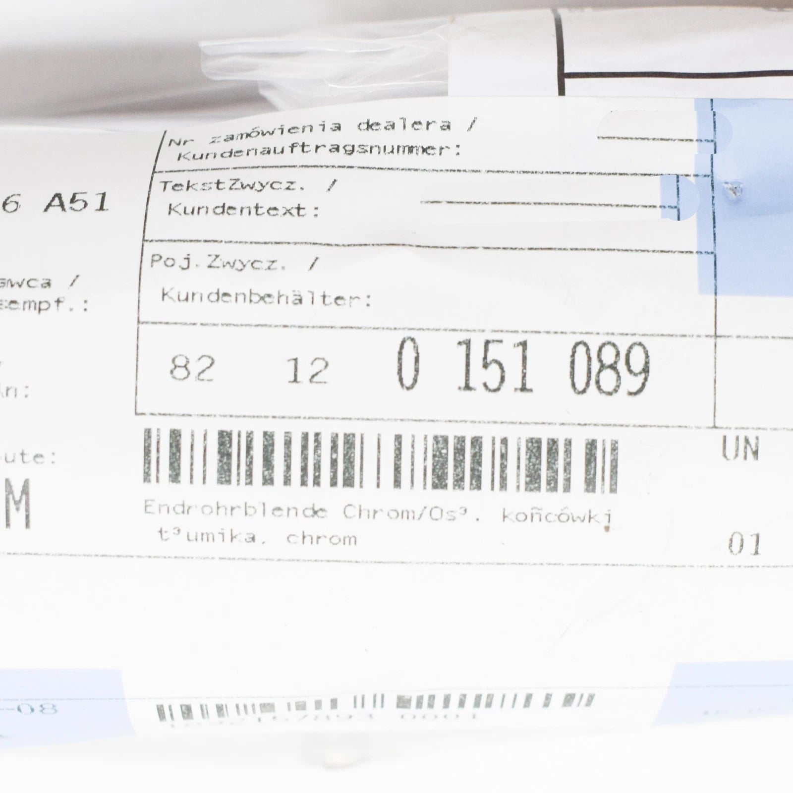 NEW BMW E85 ROADSTER CHROME TAILPIPE TRIM 0151089 82120151089 ORIGINAL