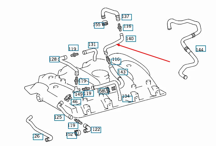 NEW MB S-CLASS W140 ENGINE CRANKCASE BREATHER HOSE A1190945582 4.2PETROL