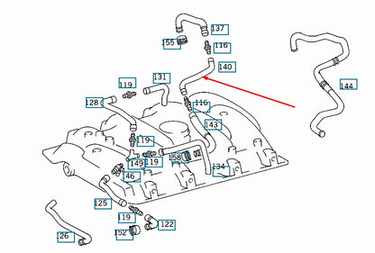 NEW MB S-CLASS W140 ENGINE CRANKCASE BREATHER HOSE A1190945582 4.2PETROL