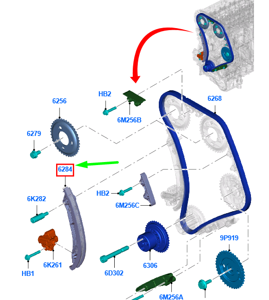 new ford ranger t6 mk1 timing cam belt tensioner 1717621 bk3q-6k254-ab original