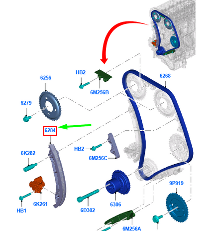 new ford ranger t6 mk1 timing cam belt tensioner 1717621 bk3q-6k254-ab original