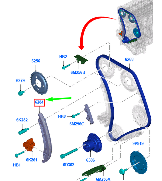 new ford ranger t6 mk1 timing cam belt tensioner 1717621 bk3q-6k254-ab original