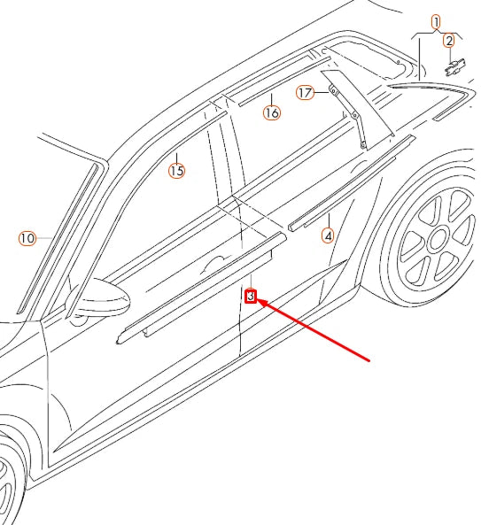 NEW AUDI A3 8V FRONT LEFT DOOR WINDOW SLOT SEAL TRIM STRIP 8V5853283B2ZZ