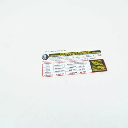 NEW AUDI A5 8W6 TYRE PRESSURE DATA PLATE STICKER 8W8010502BR ORIGINAL