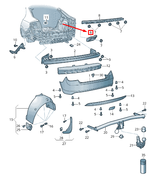 new skoda rapid nh rear right bumper guide profile 5jh807394a original