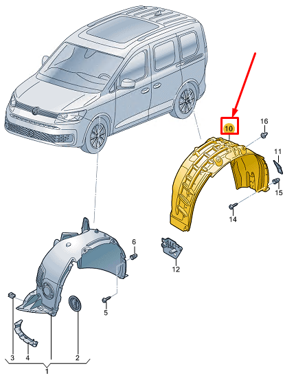 new vw caddy sb mk4 rear right arch liner 2k4810970b original