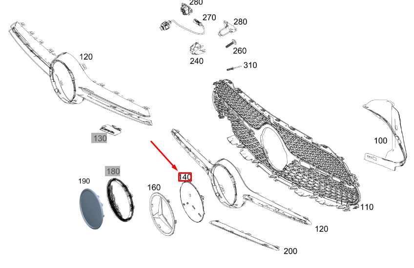 NEW MB CLS C257 RADIATOR GRILLE MERCEDES STAR CARRIER A0008880700 ORIGINAL