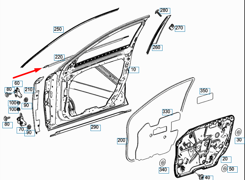 new mercedes-benz s-class w222 front right door window molding a2226900680