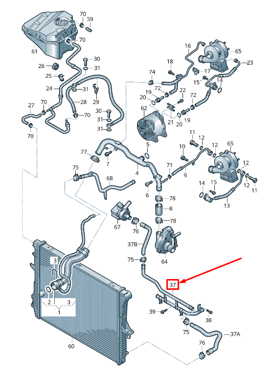 new audi q7 4l engine coolant hose 7l8121051b original