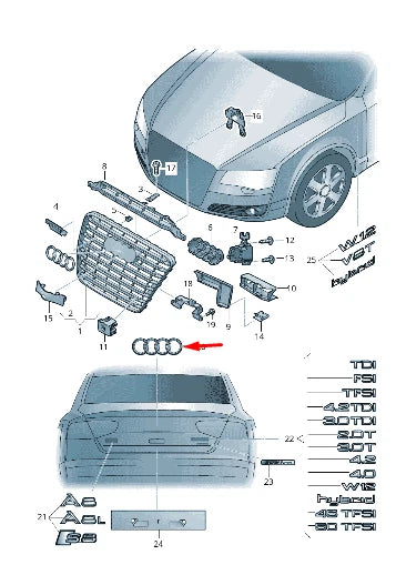 NEW AUDI A8 4H REAR TAIL BOOTLID EMBLEM BADGE 4H0853742B2ZZ