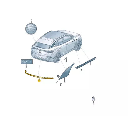 NEW VOLKSWAGEN ID.4 E21 REAR BUMPER CENTER LOWER MOLDING 11A8533332UC ORIGINAL