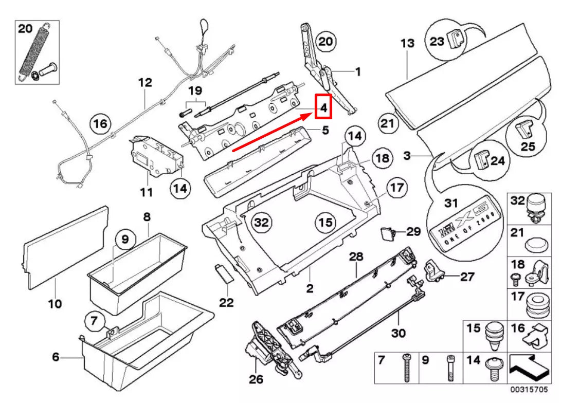 NEW BMW X5 E70 UPPER GLOVE BOX HINGE 9114127 51169114127 ORIGINAL