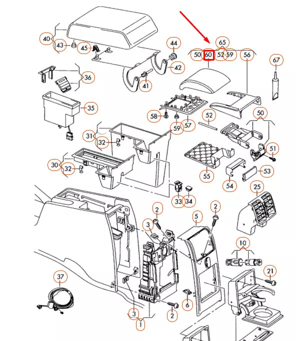 NEW VW CADDY 2K ARMREST UPPER PART 1T0864245BICE ORIGINAL