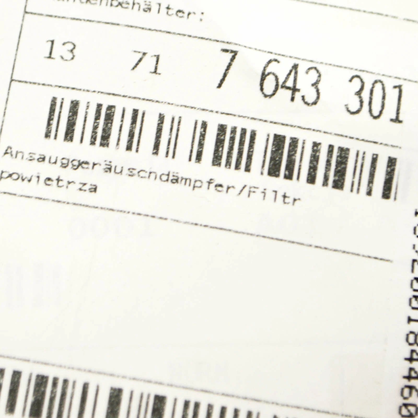 NEW BMW 5 G30 AIR FILTER CLEANER BOX 13717643301 ORIGINAL