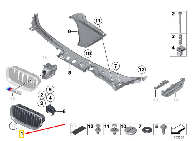 NEW BMW 5 F10 FRONT LEFT KIDNEY GRILL 51137203649 7203649 ORIGINAL