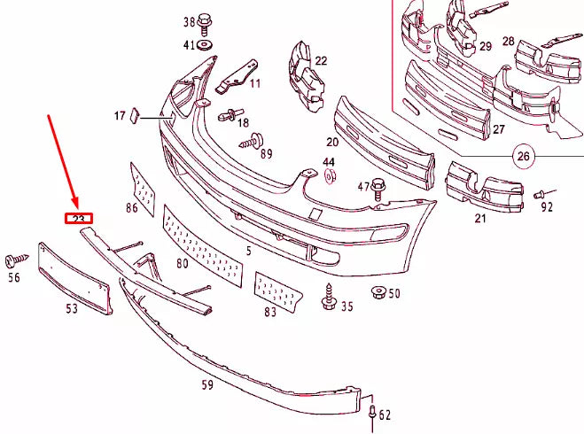 NEW MERCEDES-BENZ SLK R170 FRONT BUMPER ESCUTCHEON A17088000059999 ORIGINAL