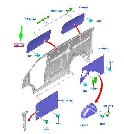 new ford tourneo custom body side rear panel assy bk21-v31112-bc 1769927