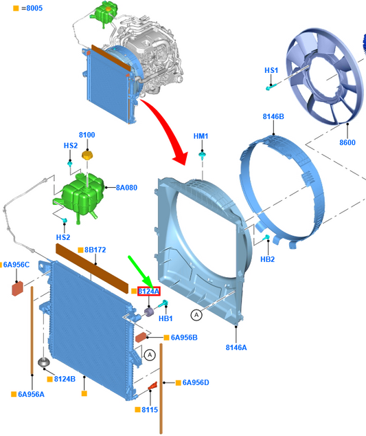 new ford ranger t6 mk1 radiator rubber insulator ab39-8125-aa 1732934 original