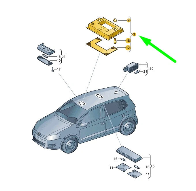 NEW VW POLO MK5 6R INTERIOR AND REARING LIGHT RHD 6Q0947105L82V