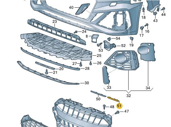 NEW AUDI RS5 8W6 FRONT BUMPER RIGHT UPPER GRILLE TRIM STRIP 8W6807802