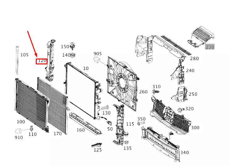 NEW MERCEDES-BENZ S W222 RADIATOR RIGHT SUPPORTING FRAME A0995040200 ORIGINAL