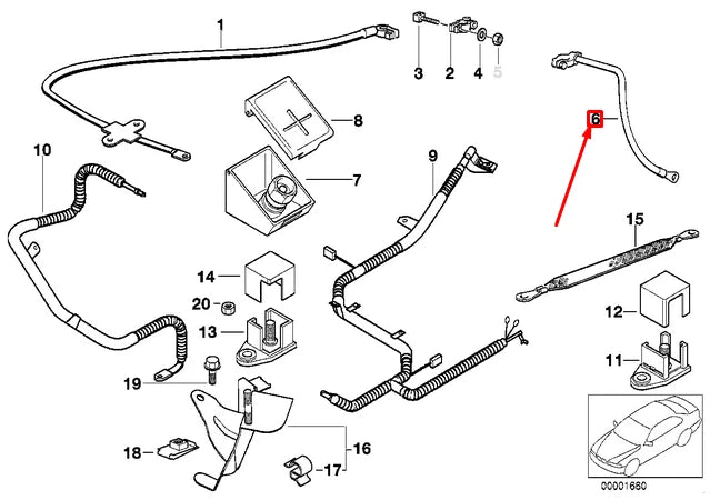 NEW BMW 7 E38 NEGATIVE BATTERY CABLE 12421436907 1436907 ORIGINAL