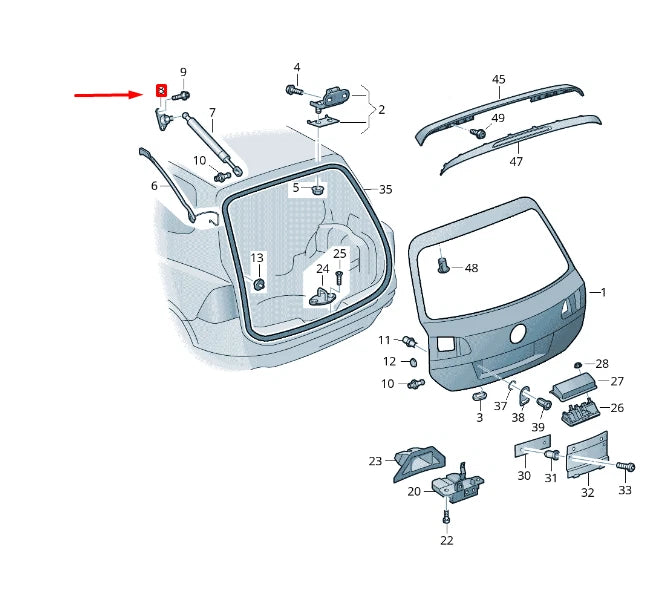 NEW VW TOUAREG 7P REAR LID GAS FILLED STRUT LEFT BRACKET 7P6827427
