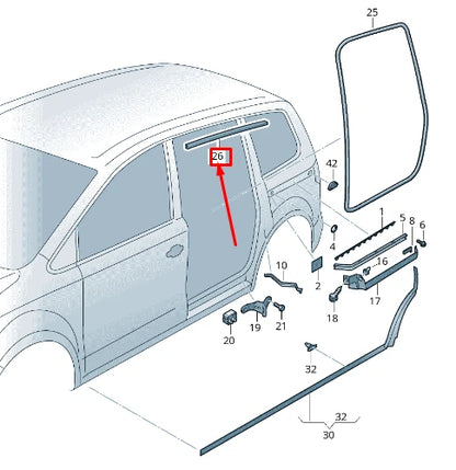 NEW VW SHARAN 7N SLIDING DOOR GUIDE RAIL SEAL 7N0868381A