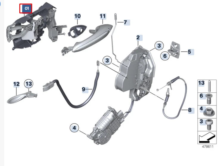 NEW BMW 5 F10 FRONT LEFT DOOR INTERIOR HANDLE FRAME 51217265083 ORIGINAL
