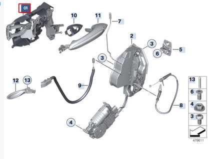NEW BMW 5 F10 FRONT LEFT DOOR INTERIOR HANDLE FRAME 51217265083 ORIGINAL