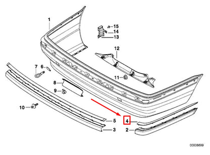 NEW BMW 7 E38 REAR RIGHT BUMPER TRIM 8211582 51128211582 ORIGINAL