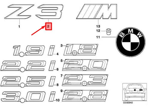 NEW BMW Z3 E36 ROADSTER TRUNK LID 3 EMBLEM BADGE LOGO SIGN 51148399310 ORIGINAL