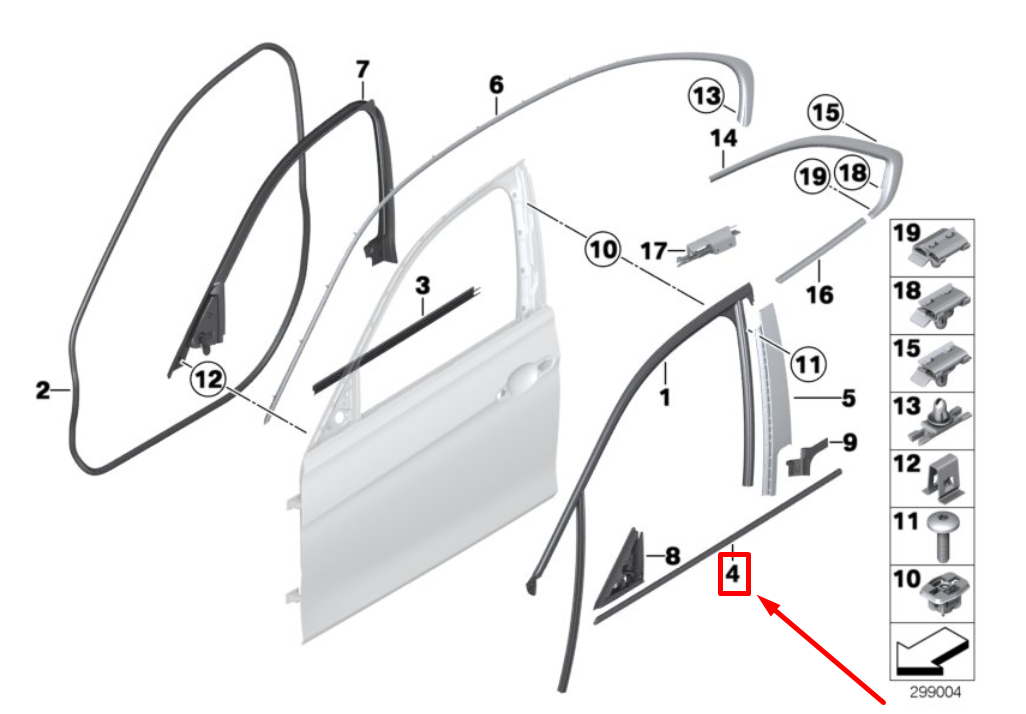 new bmw 3 f30, f80 front right door window molding 51357260540 7260540 original