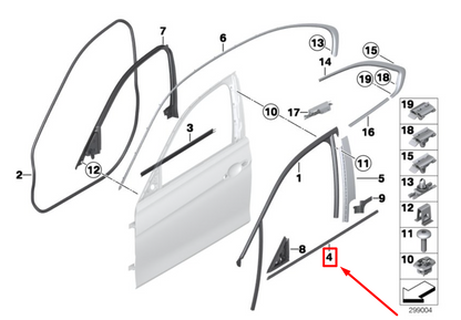 new bmw 3 f30, f80 front right door window molding 51357260540 7260540 original