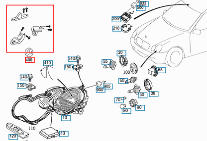 NEW MB CLK C209 FRONT RIGHT HEADLIGHT BRACKET REPAIR KIT A2098201214 ORIGINAL