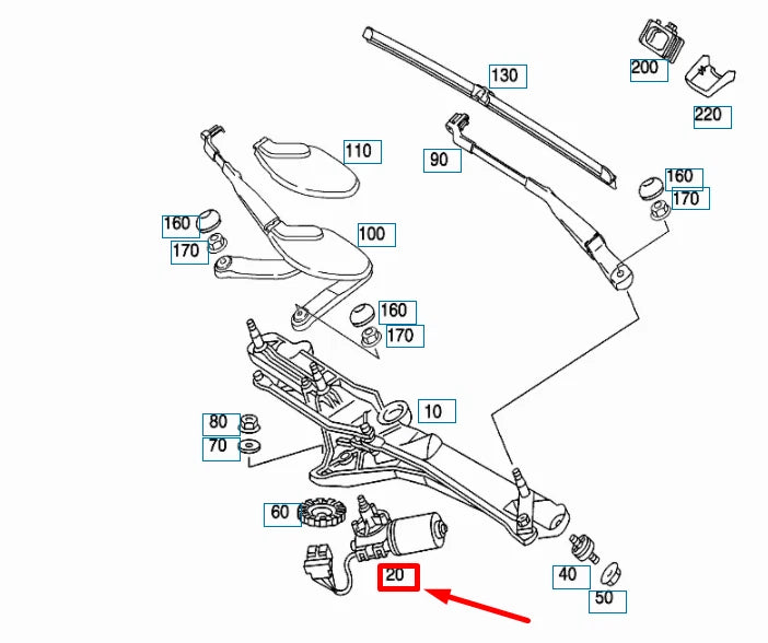 NEW MERCEDES-BENZ S W220 WINDSHIELD WIPER MOTOR A2208200742 ORIGINAL