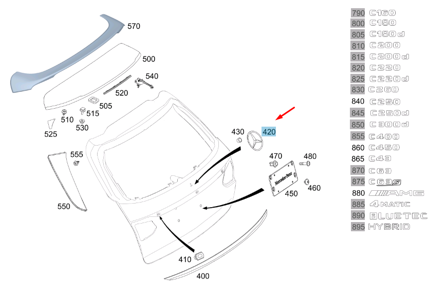 NEW MERCEDES-BENZ C S205 REAR END DOOR MERCEDES STAR A2058170216 ORIGINAL