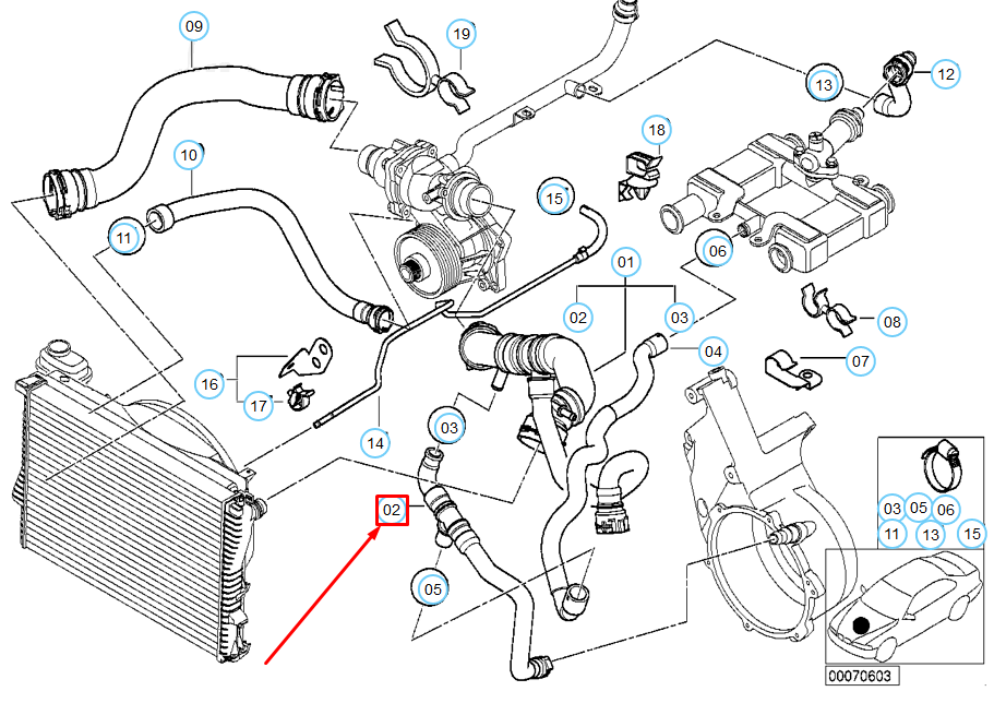 new bmw 7 e38 cooling system water hose 11532249863 2249863 original