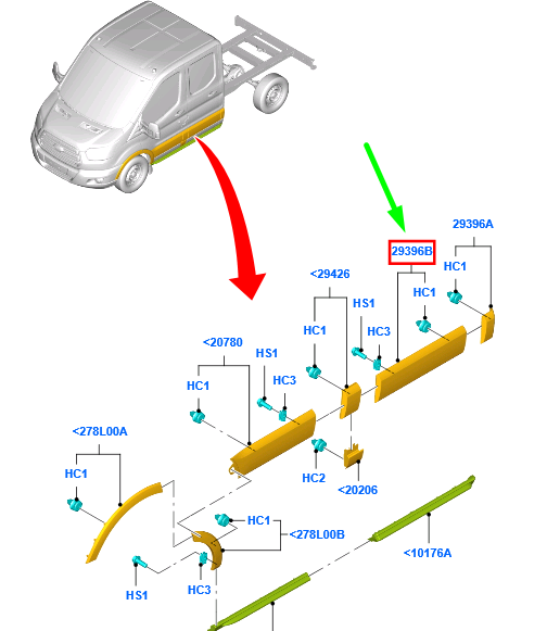 new ford transit mk4 double cab rear left door molding 1879005 original