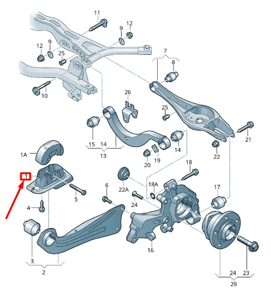 NEW VOLKSWAGEN TIGUAN AD1 REAR LEFT AXLE GUIDE BRACKET 5QM505129